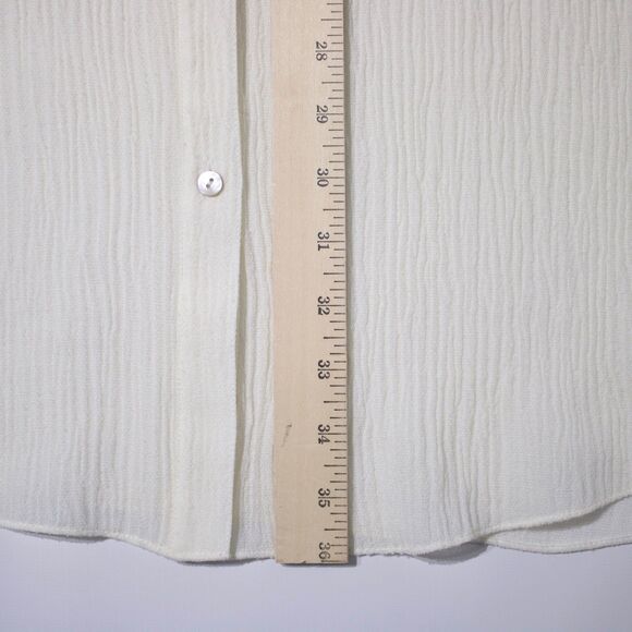 Eileen Fisher Ivory Wool Silk LS Button Tunic Crepe Shirt Dress Band Collar Boxy - Picture 8 of 9